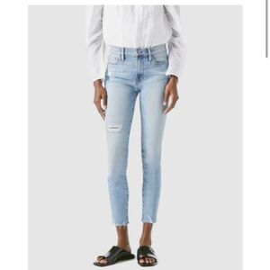 Frame Le Skinny De Jeanne Crop Jeans Womens 27 Distressed Light Wash Raw Hem